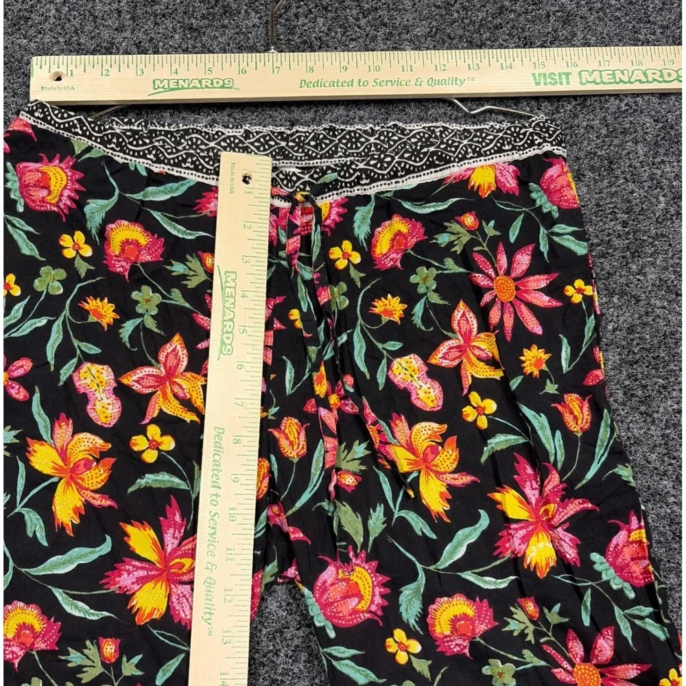 Sundance Pants Womens Small Black Floral Cotton Drawstring Boho Crop Trousers